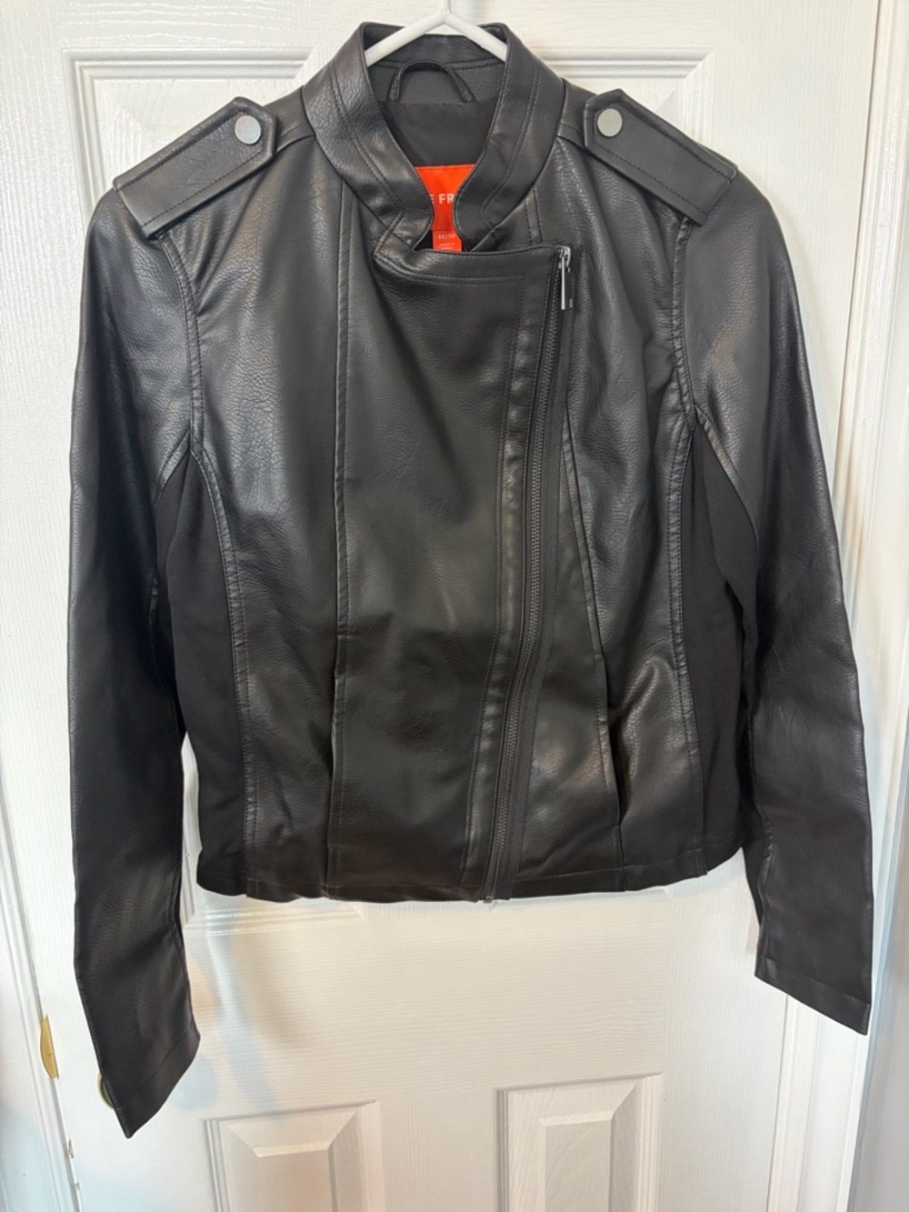 Joe Fresh Black Faux Leather Moto Jacket with Epaulets